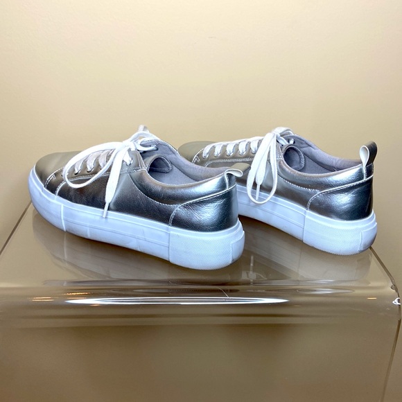 Silver H&M sneakers size 7, worn once, white laces and platform, super fun! - Picture 3 of 6